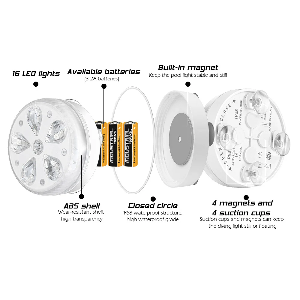 Imagem -05 - Lâmpadas Submersíveis Luz Subaquática Led Ventosa Magnética Rgb Piscina Luzes Ip68 à Prova Dip68 Água Controle Remoto 16