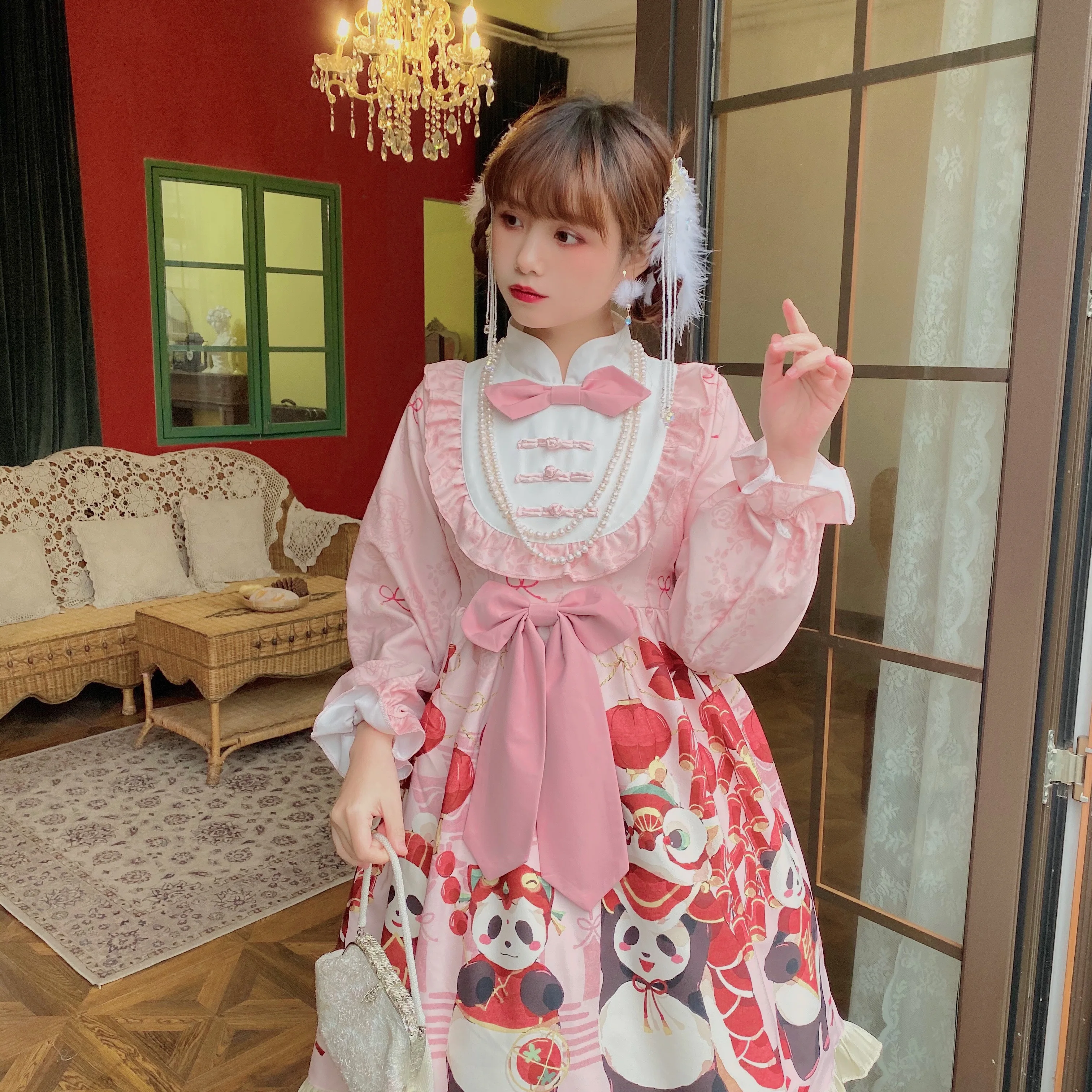 Adrette student Hanfu retro süße lolita weiche mädchen viktorianischen nette druck kawaii mädchen loli cos gothic lolita kimono