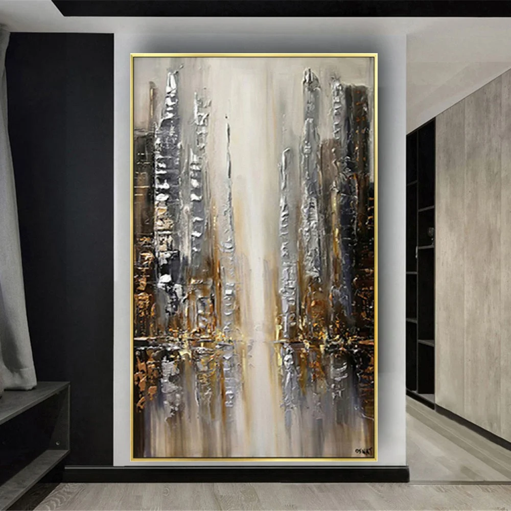 Abstract Handpainted Oil Painting Interior Wall Decor Urban Architecture Landscape Wall Art Home Decor Wall Painting Room Decor