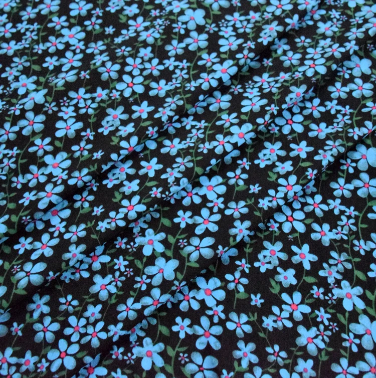 Blue Floral Imitation Velvet Chiffon Fabric High Quality Clothing 100% Polyester Summer Sewing Fabric for Dress Per Meter