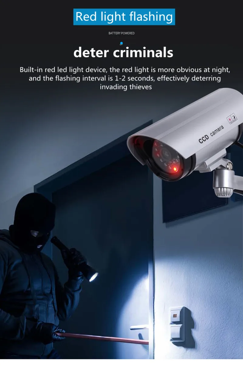 Smart Dummy Surveillance Camera Indoor/Outdoor Waterproof Fake CCTV Security Camera Bullet with Flashing Red LED Light Monitor