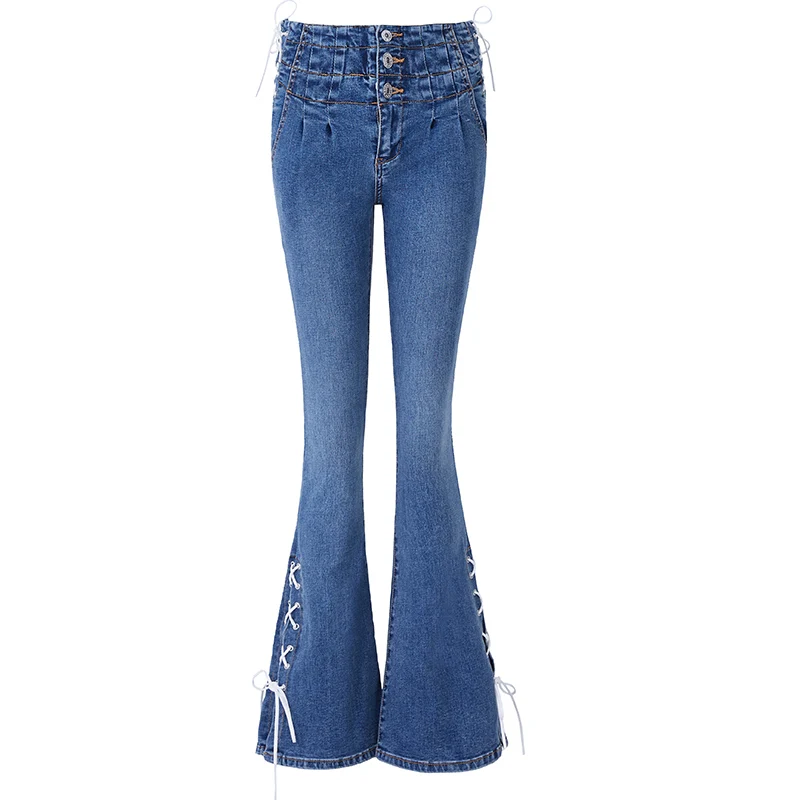 Stretch Skynni-jeans voor dames, lange broek, flare-broeken, hoge taille-verband, zomermode, 2024, 25-30