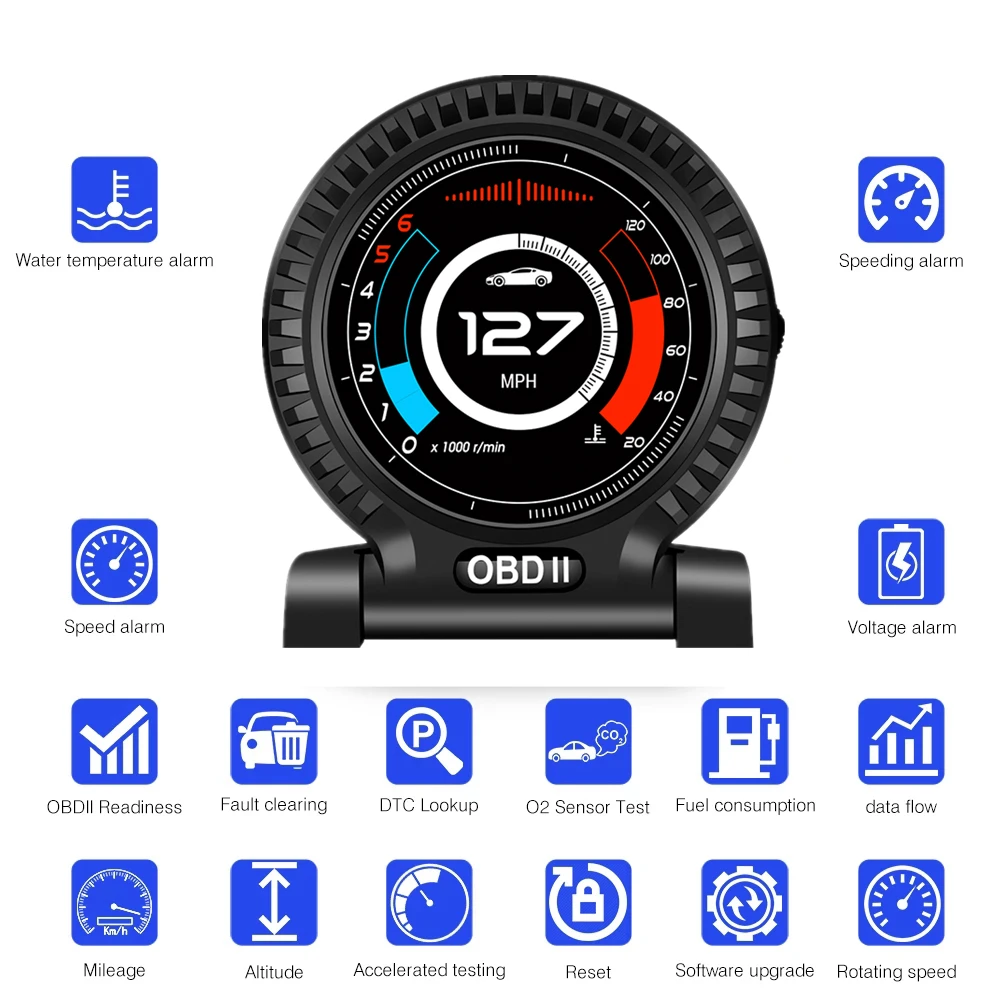 Automobile On-board Computer Car Digital OBD 2 HUD Display Speed RPM MPH Fuel Consumption Tacho Turbo Temperature OBD2 Gauge