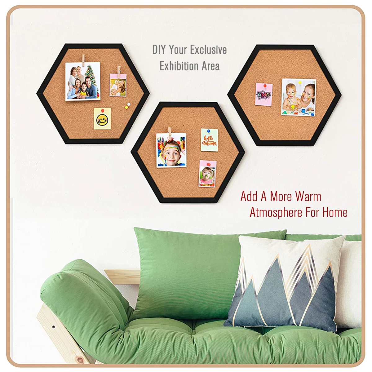 Nieuwe Stijl Gelijkzijdige Hexagon Kurk Boord Innovatieve Bericht Board Pin Boards Houten Frame Decoratieve Postkaart Muur Bulletin Board