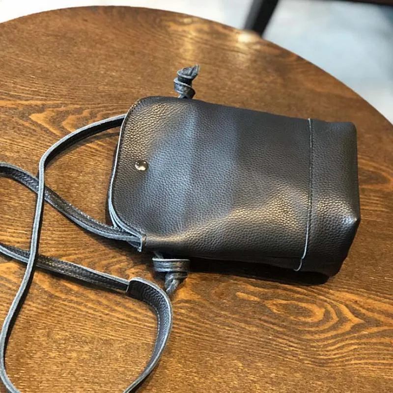 Lady Small Casual Messenger Bag Flap Women Genuine Leather Handbag Luxury Design Vintage Bucket Phone Shoulder Crossbody Bags