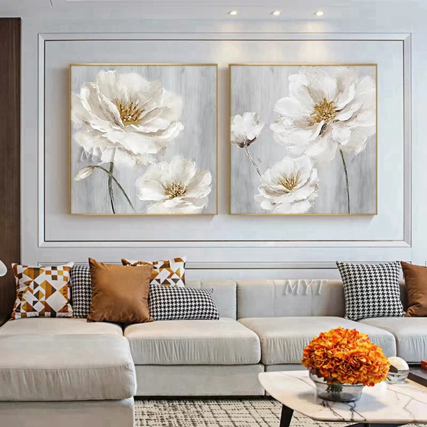 White Flowers Abstract Beautiful Oil Painting Wall Art Home Decor Picture Modern Hand Painted Oil Painting On Canvas Unframe image 6