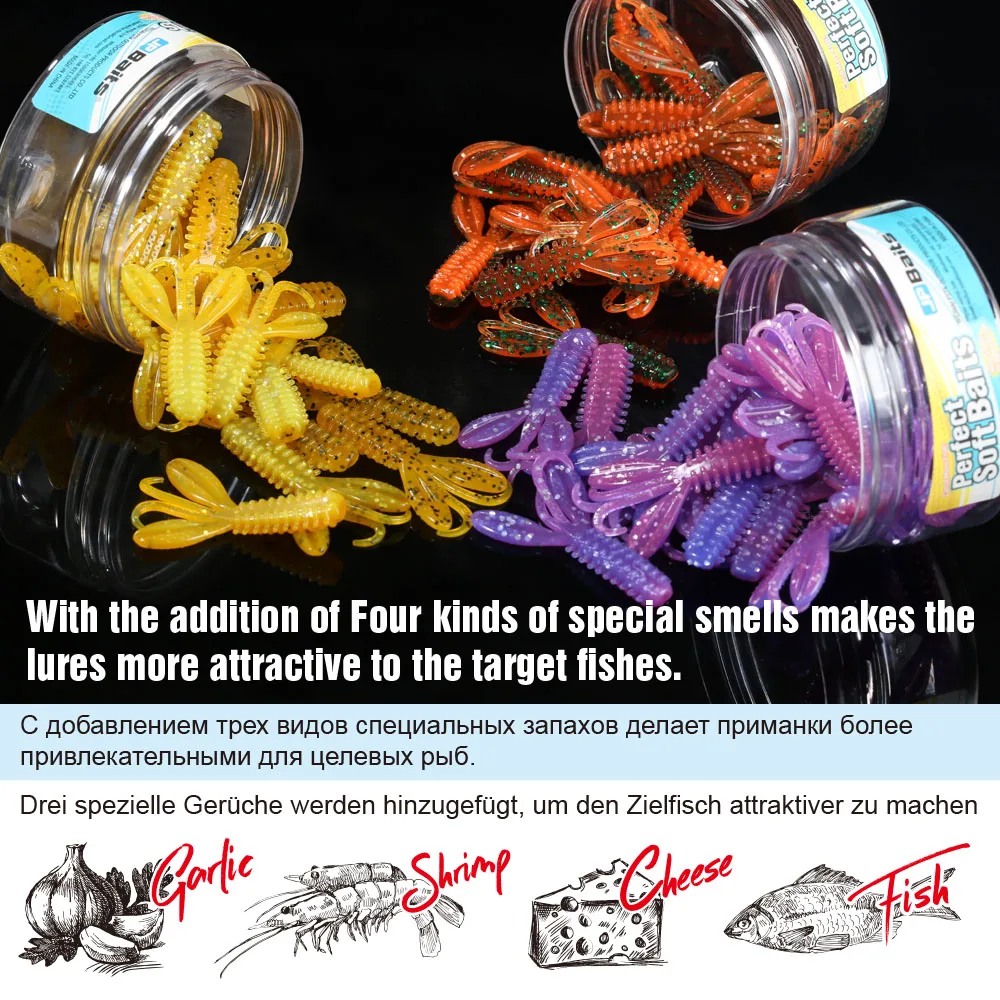 Softbait Wobblers Fishing Worm 4.5cm 1.5g 20pcs/jar Soft Silicon Shrimp Lure Jig Wobbler Bass Bait Fishing Artificial
