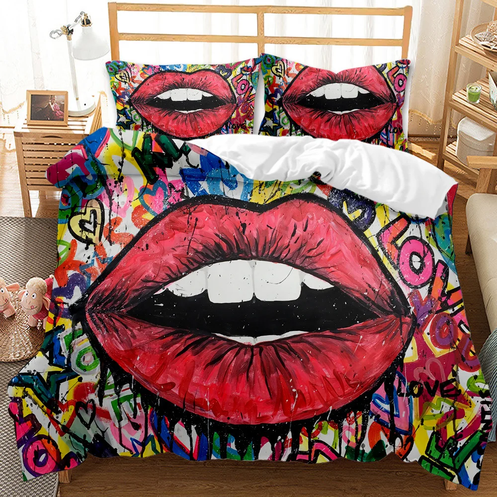 New Sexy Lips Bedding Set Splash ink Duvet Cover Set Queen Colourful Beauty 3d Quilt Cover Bedclothes King Red Lips Gril bedding