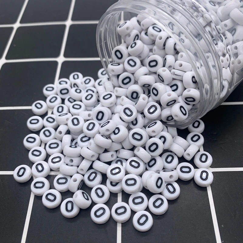 New 100pcs 7x4mm White Acrylic Alphabet / Letter Round Beads For Jewelry Making Diy Handmade Bracelet Necklace