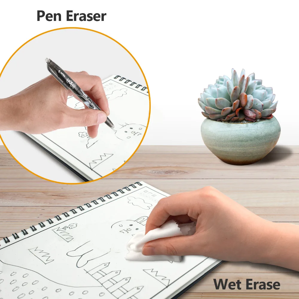 Caderno apagável reusável inteligente papel apagar bloco de notas forrado com caneta bolso diário diário escritório escola desenho presente