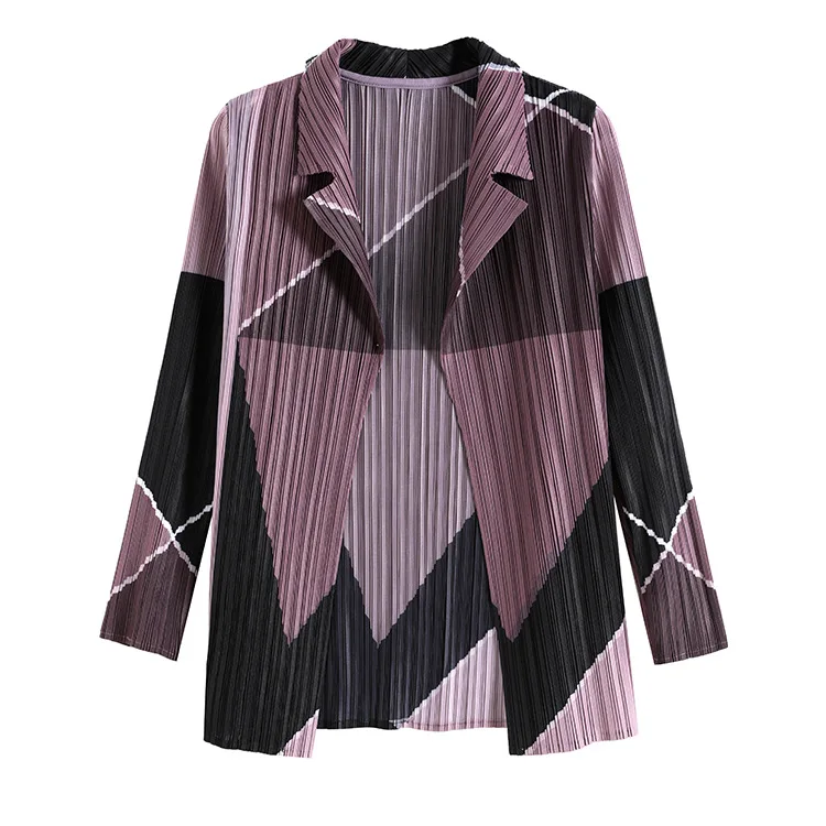 Cappotto Cardigan con colletto rovesciato a maniche lunghe con stampa geometrica a maniche lunghe joker alla moda di vendita calda IN magazzino