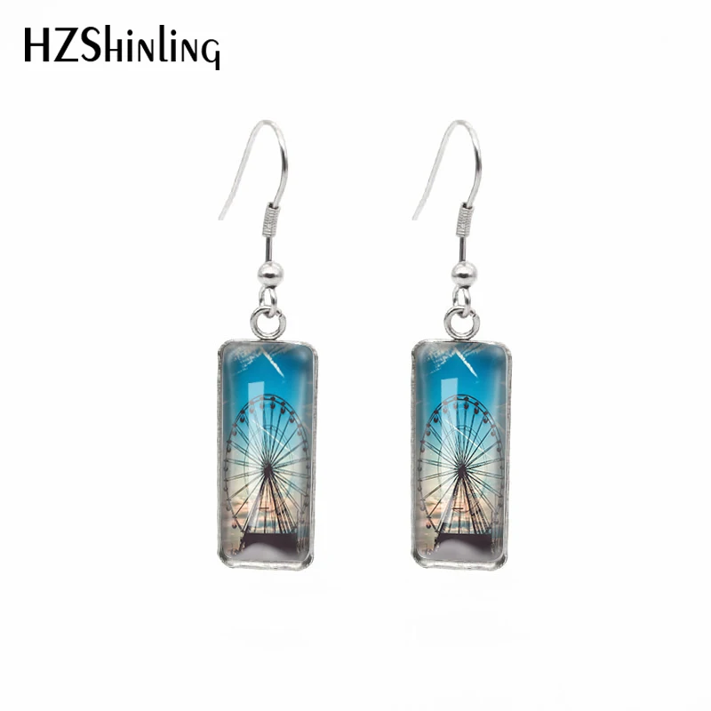 2021 New Ferris Wheel Rectangular Earring Romantic Art Fish Hook Earrings Glass Cabochon Handmade Jewelry