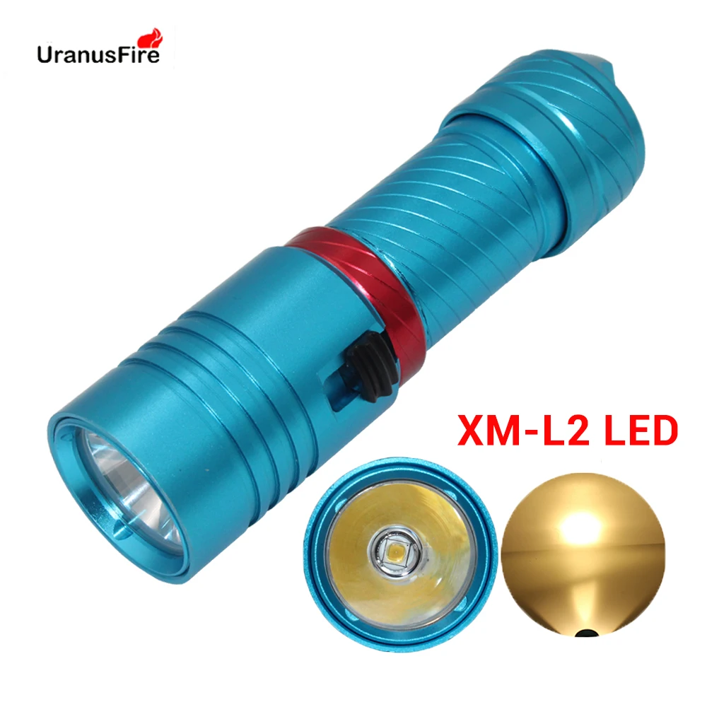 Uranusfire Brightness Yellow Light LED Flashlight Tactical Diving Torch 26650 Waterpoof Underwater 60M XM L2 Dive Lamp Torches
