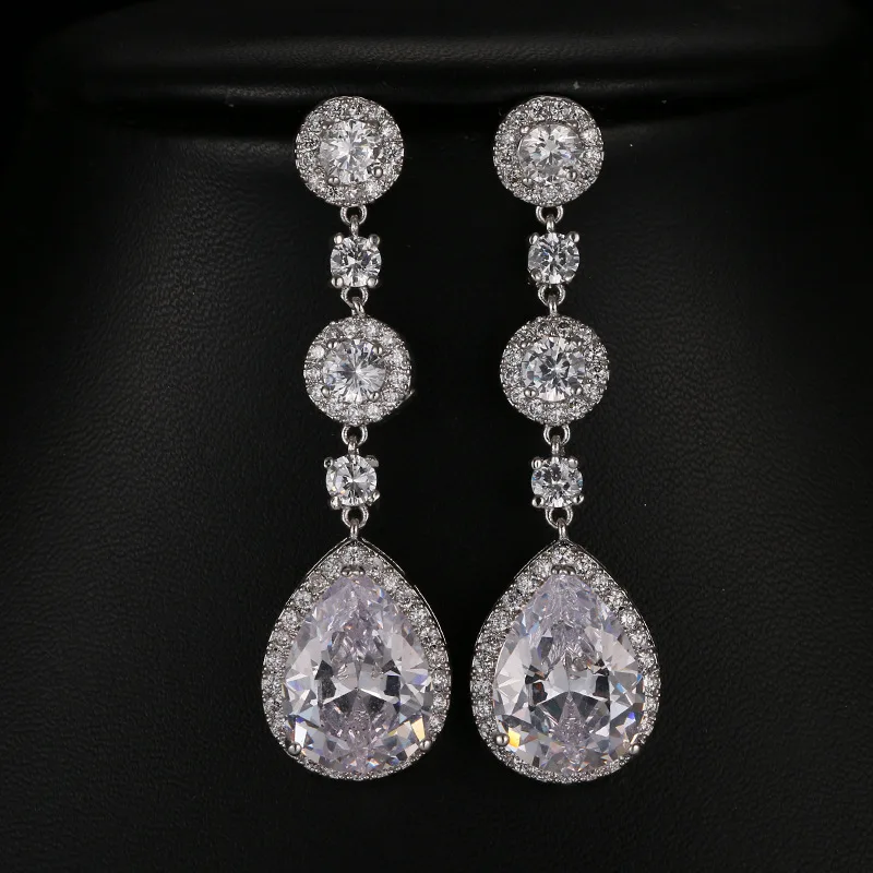 Ekopdee Luxury Flower Cubic Zirconia Earrings For Women Trendy Crystal Water Drop Earrings Bridal Wedding Jewelry 2021 New