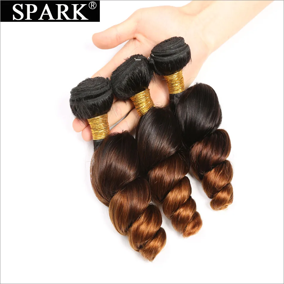 Spark Ombre Brazilian Loose Wave Bundles with Closure Free Part Remy Hair Extension Human Hair Bundle with Lace Closure L