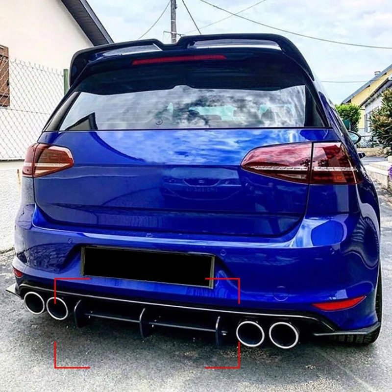 for Golf 7R Golf 7 R 2013-2016 Glossy Black Rear Bumper Diffuser Splitter Spoiler Fins Trim