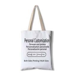 Persoonlijke Custom Tote Bag Winkelen Voeg Uw Tekst Print Originele Ontwerp Unisex Mode Reizen Canvas Schoudertassen Outdoor Leisure