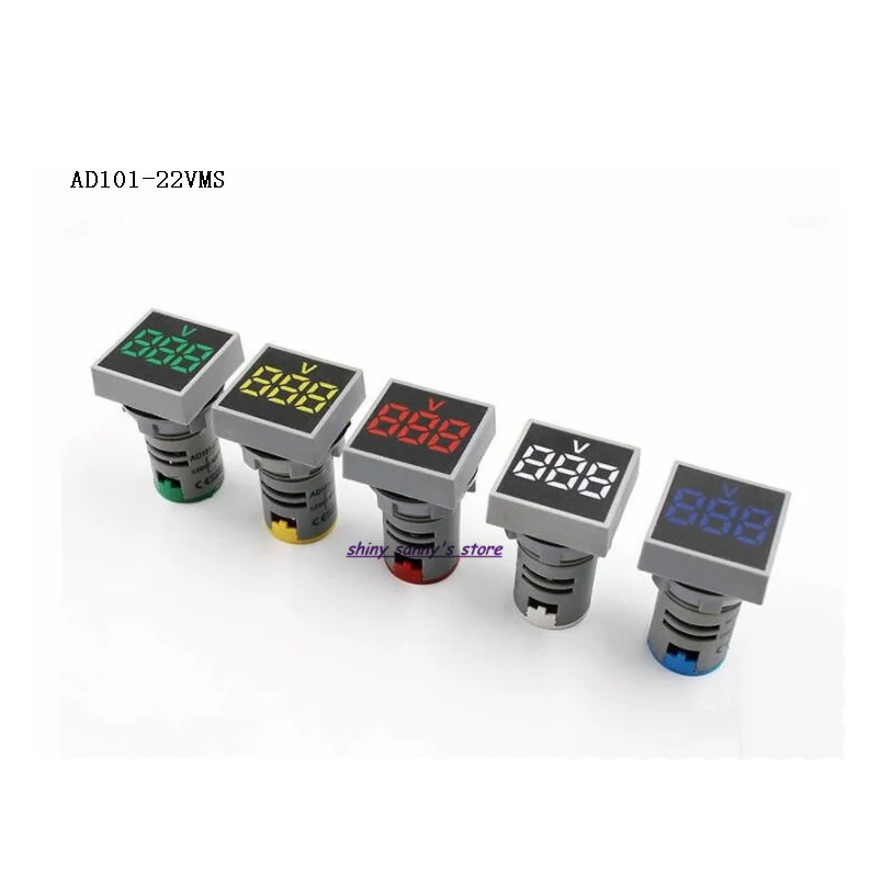 1 Pc AD101-22VMS 22mm AC20-500V Red , Green , Yellow , Blue , White Voltmeter Square Panel LED Digital Indicator Light