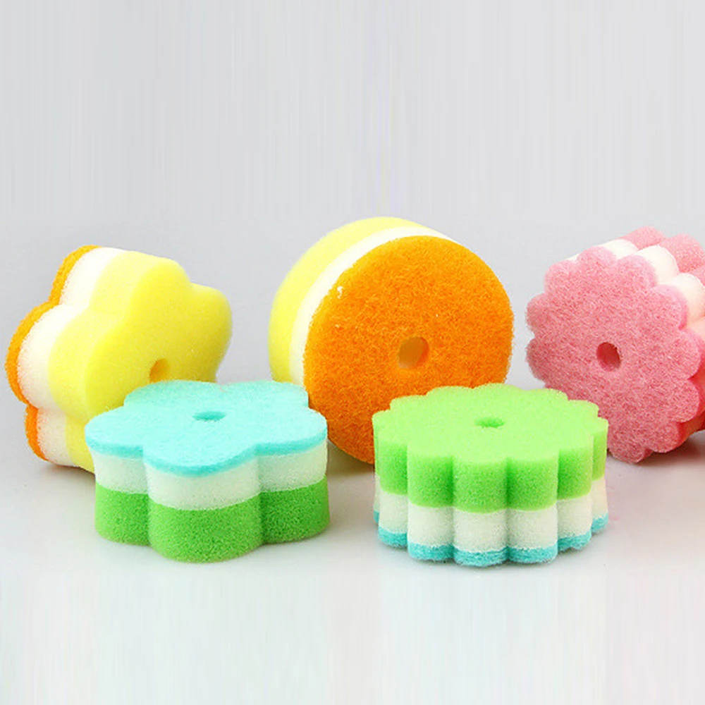 Dishwashing Sponge Flower Shape Dish Sponge Scouring Pad Kitchen Cleaning Sponge Block Cleaning Wipe Towel Cleaning Tools