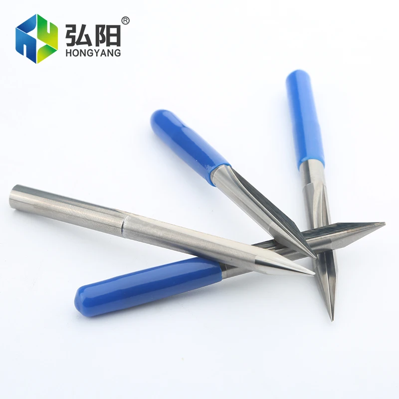 Mata Bor Penggilingan CNC 3.175Mm 4Mm 6Mm Batang V-cut Kepala Pemotong Penggilingan Akhir Penggilingan 2 Alur Kayu PVC Pisau Ukir Akrilik