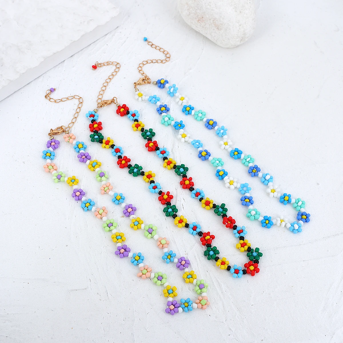 AENSOA Bohemian Colorful Flowers Beaded Necklace for Women Handmade Acrylic Resin Beads Choker Collar Necklace Summer Jewelry