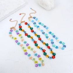 AENSOA Bohemian Colorful Flowers Beaded Necklace for Women Handmade Acrylic Resin Beads Choker Collar Necklace Summer Jewelry