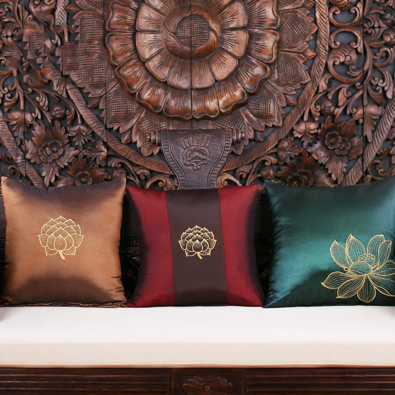 Embroidered Cushion Pillow Plant Flower Neoclassical Office Sofas Backrest Cushion Square