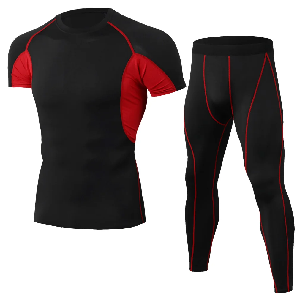 Sportswear Men Fitness Compression Shirt Pants Sets Jogging Tracksuit Gym Clothes Quick Dry Leggings Training Suit MMA Rashguard