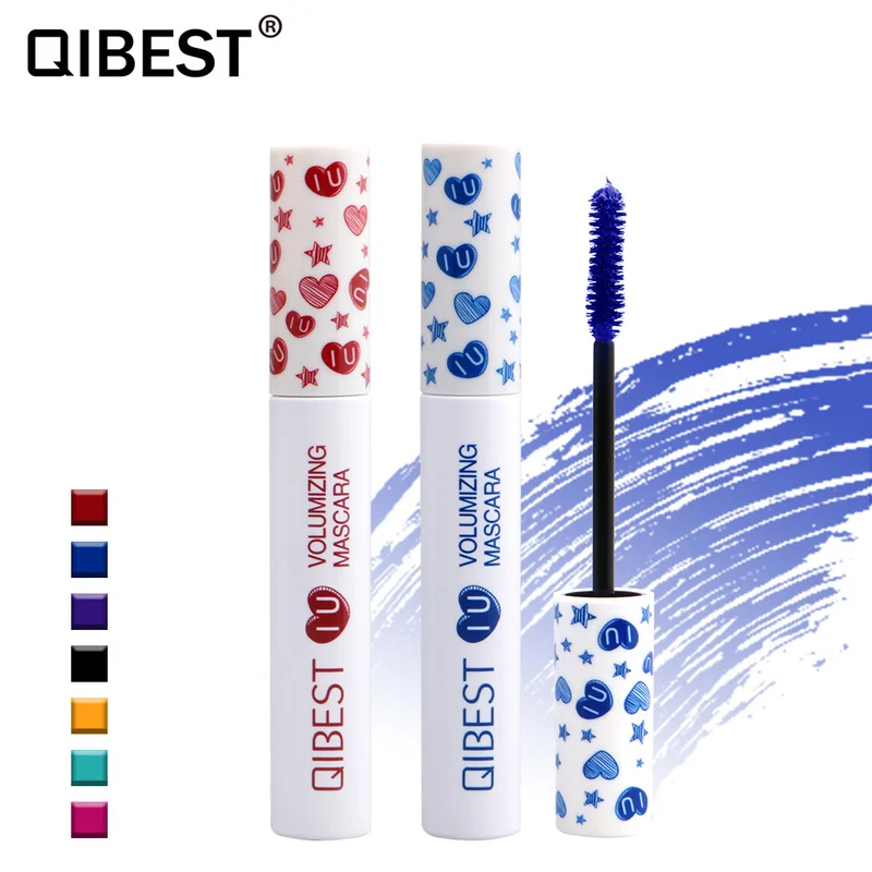 Qibest 7 Kleur Waterdichte Gekleurde Mascara 4d Rimel Inkt Oog Cosmetische Groen Bruin Blauw Curling Wimpers Verlenging Mascara Volume