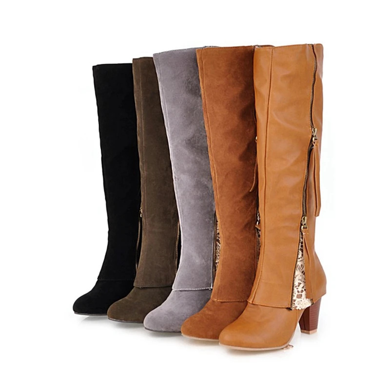 

Женские осенне-зимние сапоги до бедра, с круглым носком