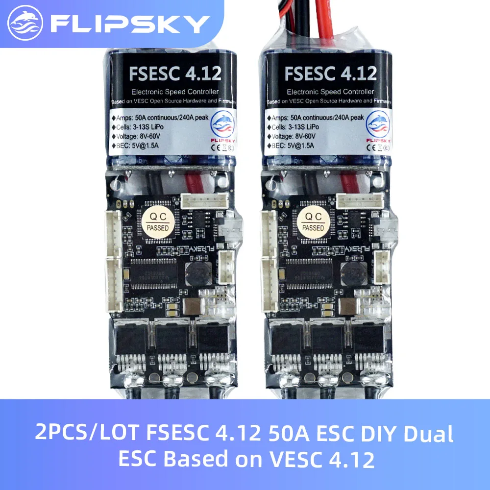 

2PCS/LOT FSESC 4.12 50A ESC DIY Dual ESC Based on VESC 4.12 Electric Speed Controller for Skateboard/E-Scooter SK8 Flipsky