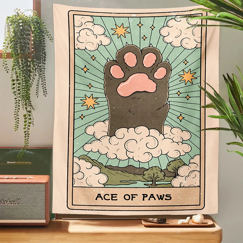 Tarot Cat Paws Tapestry Wall Hanging Tarot Bohemian Witchcraft Decoration Home Decoration Hippie Mattress Girls Dorm Room Decor