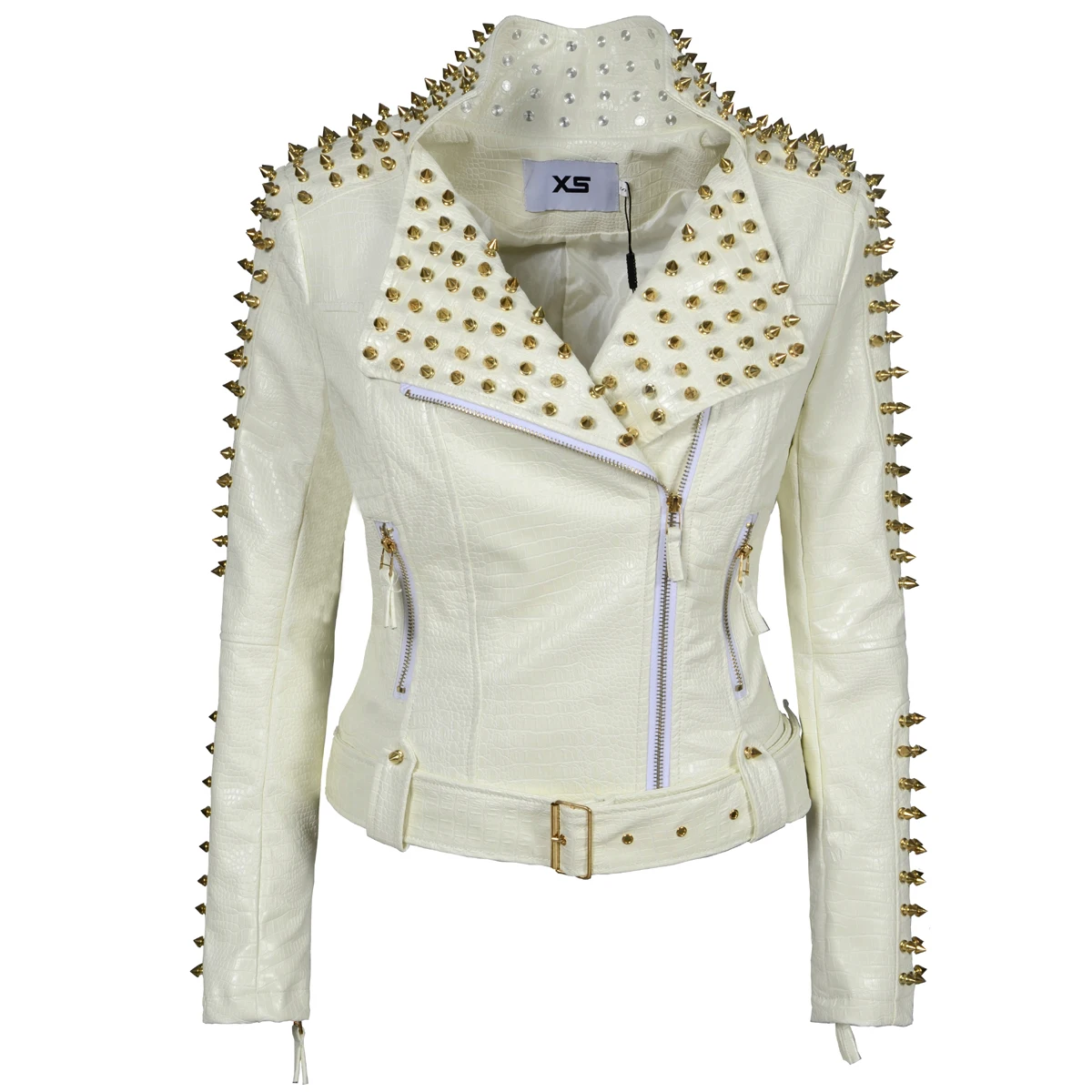 Veste à rayures en similicuir PU pour femme, manteau mince, fermeture éclair, rivet décontracté, punk, salle à clous, moto, mode, nouveau, 2020