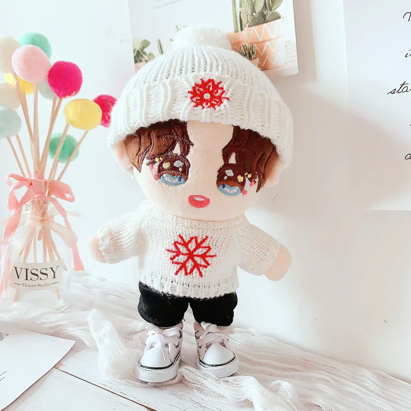 Christmas Snow Hat Snowman Lovely Sweater Suit 20cm Plush Dolls Clothes Accessories for Korea Kpop EXO Idol Dolls X-mas Gift