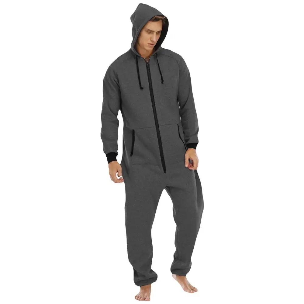 Solid Color Sleepwear Kigurumi Hooded Pajama Sets For Adult Men Pajamas Autumn Winter Warm Pyjamas Overall Suits