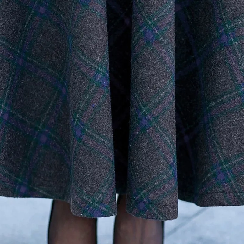 Plus Size 3XL High Waist Skirts faldas mujer moda 2019 Women Maxi Wool Skirt Elastic Waist Elegant Office Lady Long Plaid Skirts