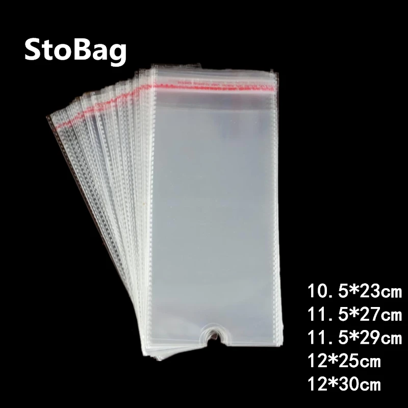 

StoBag 100pcs Clear Self Adhesive Sock Packing Bags Opp Plastic Socks Bag Seal With Hand Hole Transparent Packaging