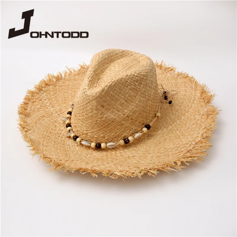 

2021 Fashion Summer Women Handmade Ribbon Weave Raffia Sun Hats Lace Up Large Brim Straw Jazz Hat Outdoor Holiday Beach Sunhats