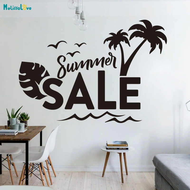 Summer Sales Sun Sale  Window Sticker Custom Color Word Wall Decals Shop Supermarket Discounts Attract Attention YT3579