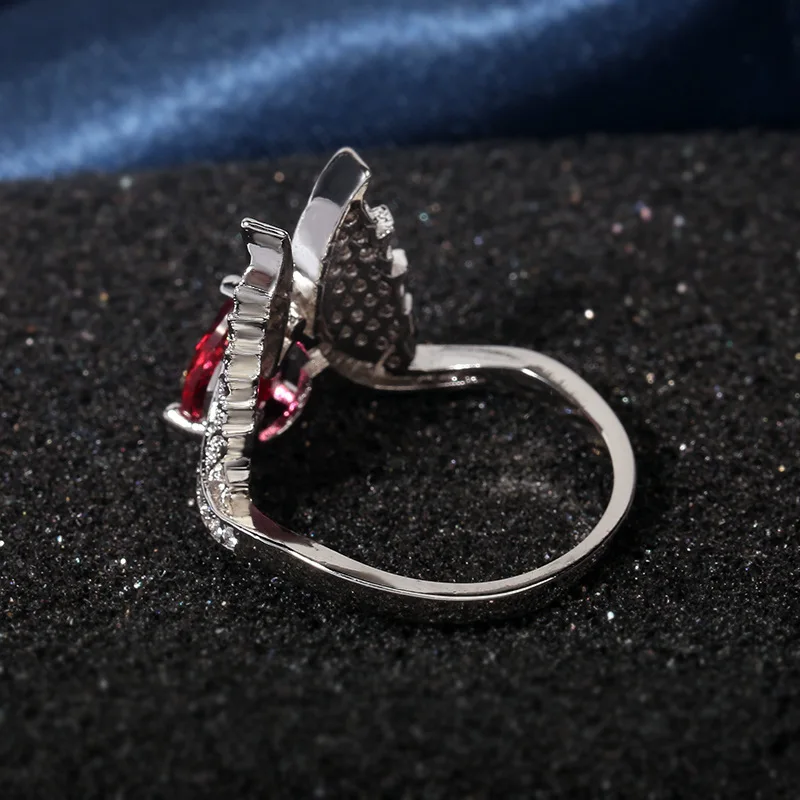 Fashion Simple Style Banquet Engagement Ring Micro-inlaid Zircon Wing Shape Red Large Women  Gift For Girlfriend Jewelry