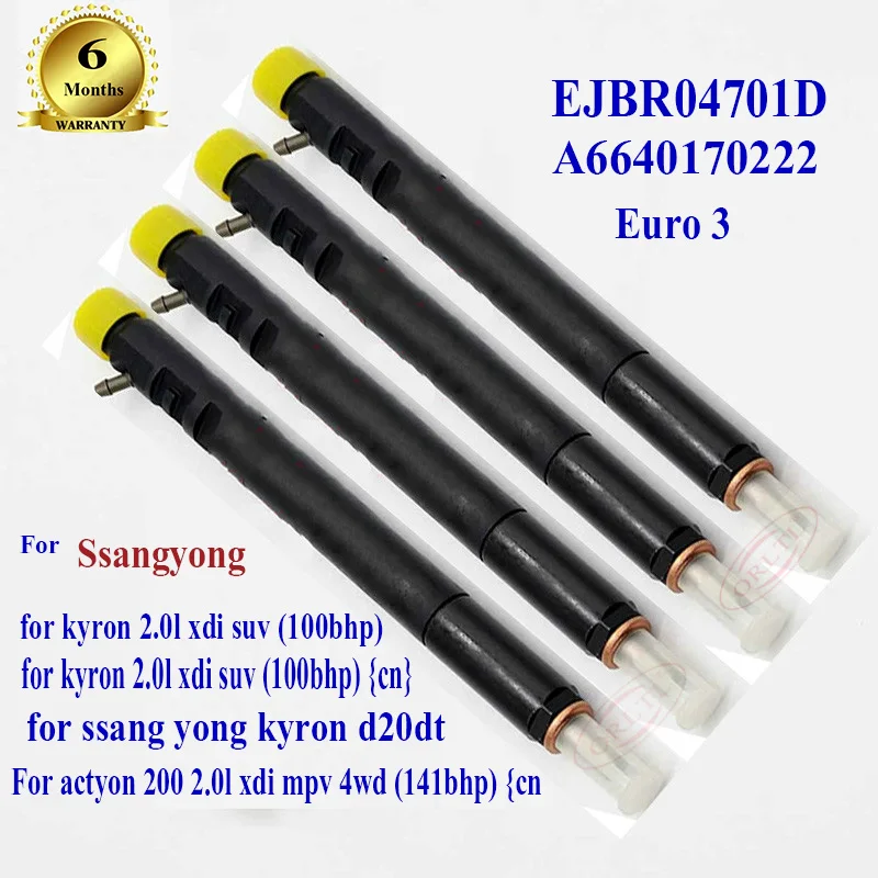 

4 pieces A6640170222EJBR04701D,4701D Common rail injector for Actyon,Kyron,SSANGYONG D20DT,Euro 3