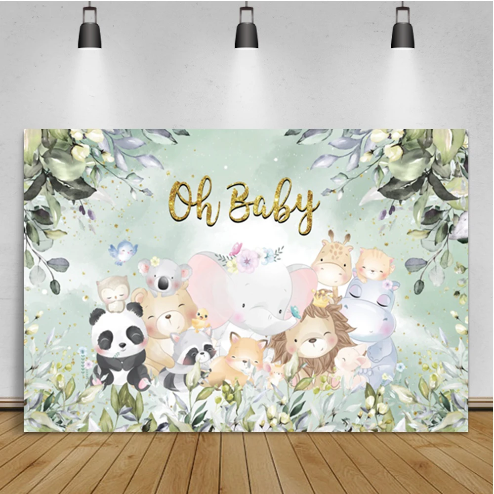 Laeacco Baby Show Cartoon Animal Baby Birthday Banner Custom Portrait Photographic Backdrop Photo Background For Photo Studio