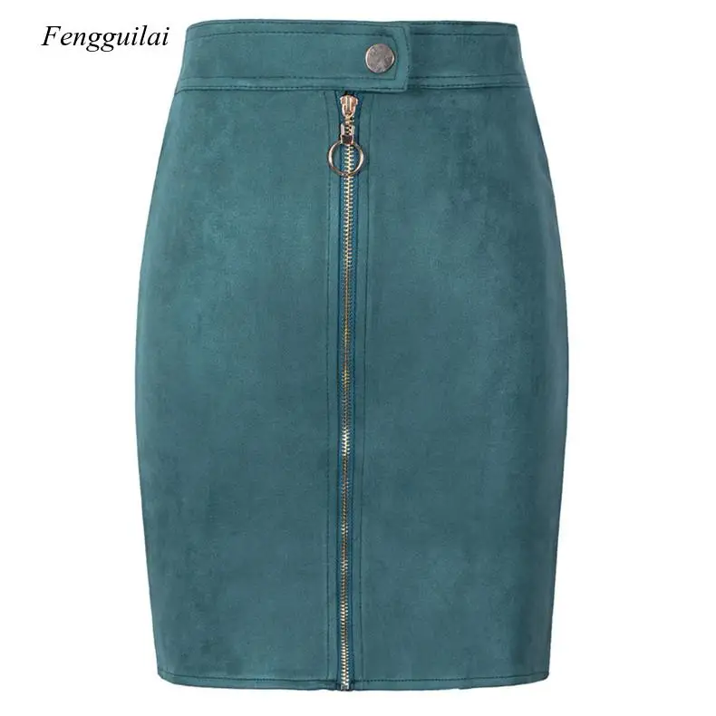 2021 Autumn New Arrival Women Suede Elegant Pencil Mini Skirts High Waist Empire Harajuku Sheath Sexy Wrap Skirts Womens