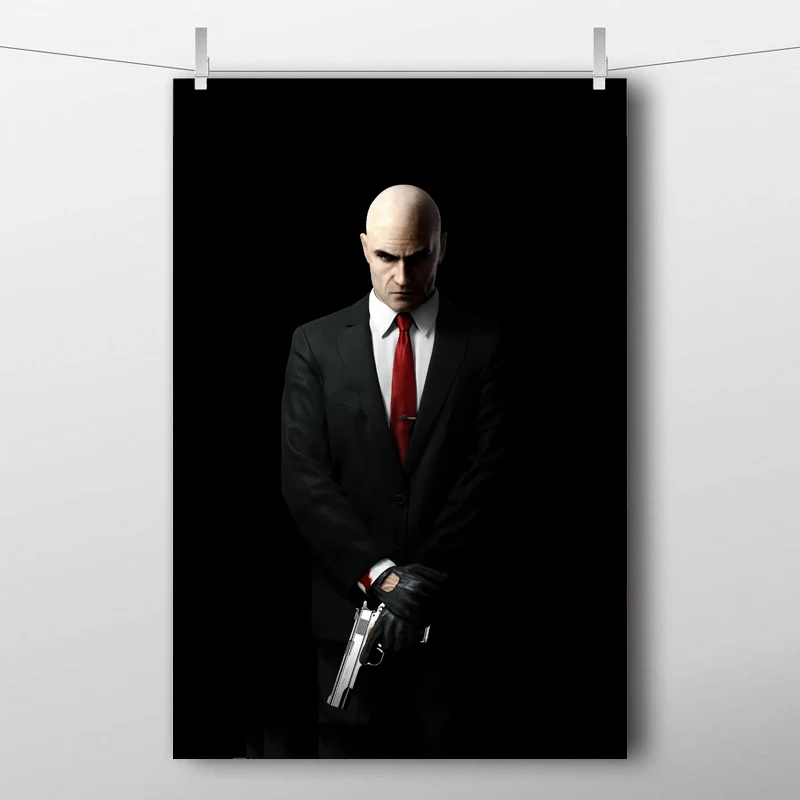 Solid Wood Scroll Paintings Agent 47 gun Hitman Absolution portrait Wall Art Posters Canvas prints art For Living Room Decor