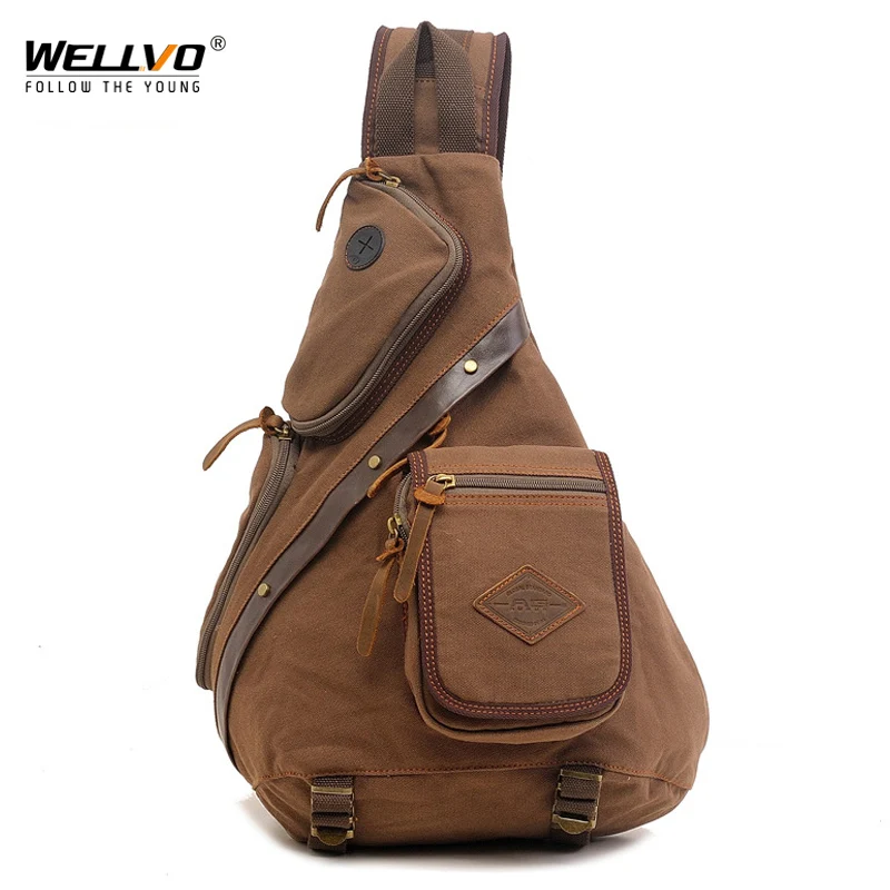 New Multifunctional Chest Bags Men Quality Canvas Shoulder Bag Casual Vintage Crossbody Bags Multi-pockets Travel Pack XA781ZC