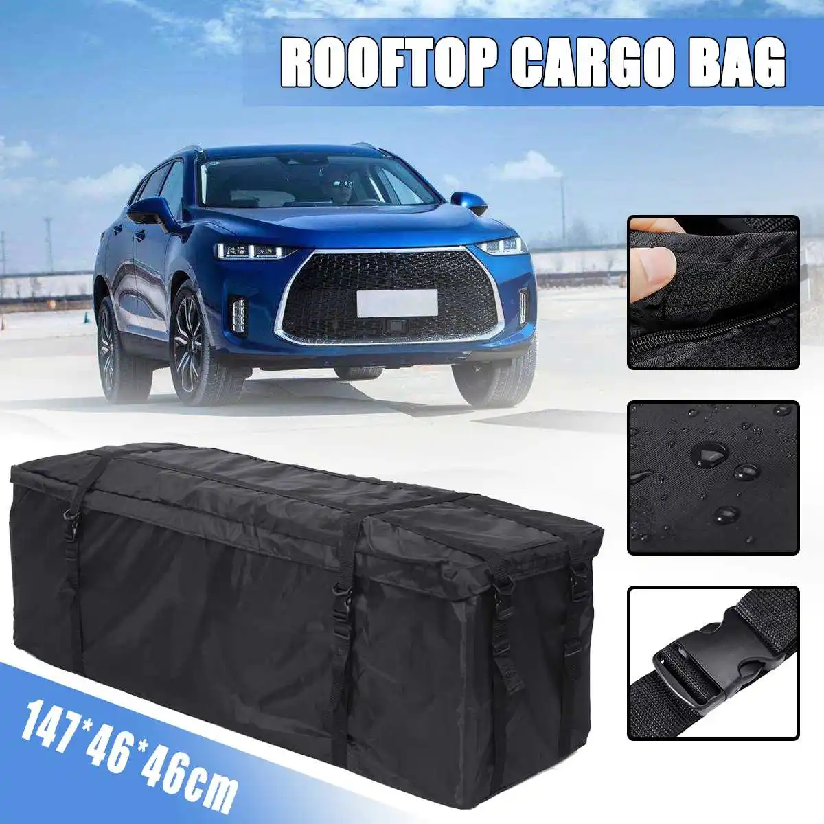 147x46x46cm Waterproof Car Roof Top Bag Rooftop Luggage Storage Cargo Carrier Storage Bag Rack Canvas Travel SUV Van for Cars