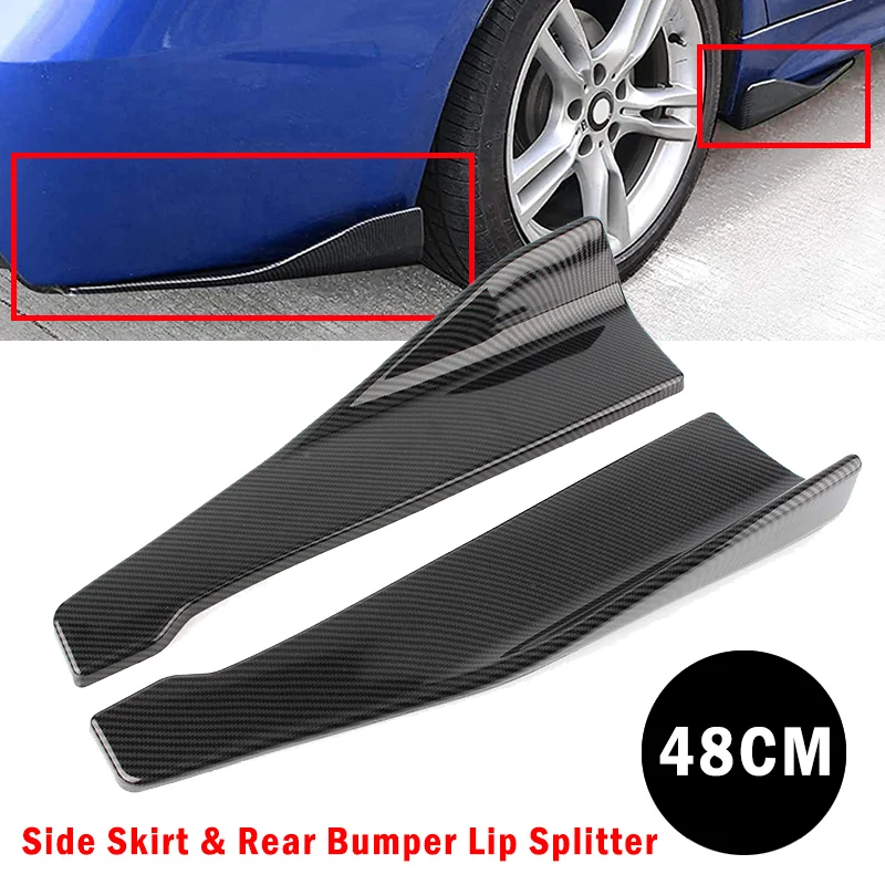 1 Pair 48cm ABS Rear Bumper Protector Diffuser Lip Splitter Apron Spoiler Side Skirt Universal Carbon Fiber Look / Glossy Black