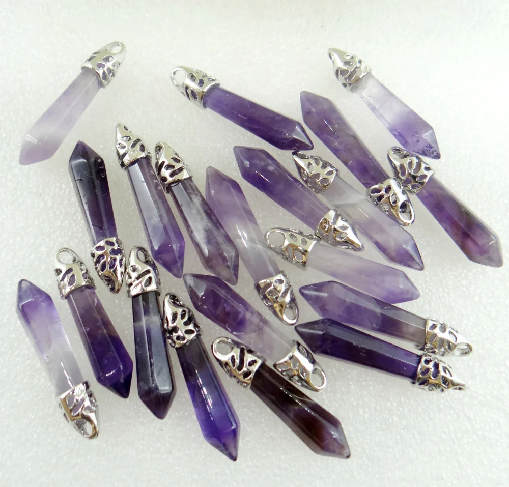 38*8MM Natural stone Quartz crystal amethysts Unakite Mix stone pillar chakra Pendant Jewelry making necklace for men woman 20pc