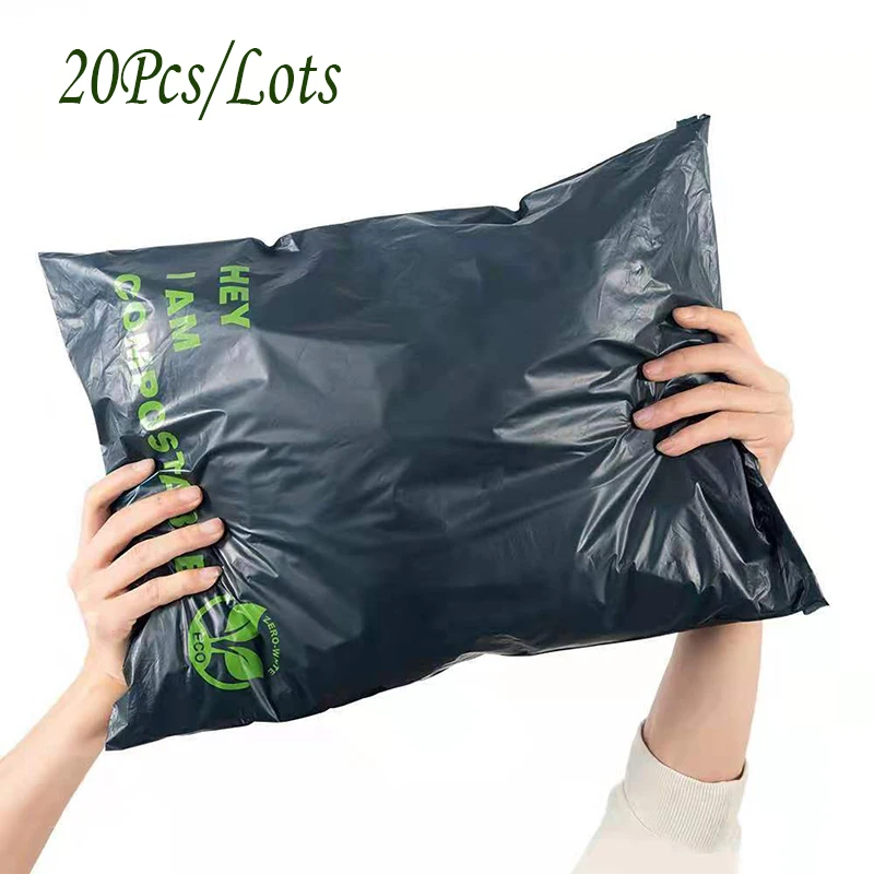 20Pcs/LotsThicken Express Bag Biodegradable PLA+PBAT Clothing Mailer Pouch Bags Waterproof Black ECO Self-Seal Courier Bags