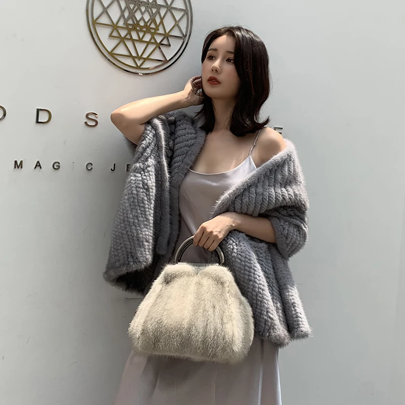 2020 Fxfurs Fashion New Fur Women\'s Bag Whole Leather Mink Fur Bag Trendy Fashion Hand Holding Tote Bag Luxury Wrist Bag